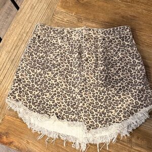 Leopard Print Frayed Hem Women mini skirt